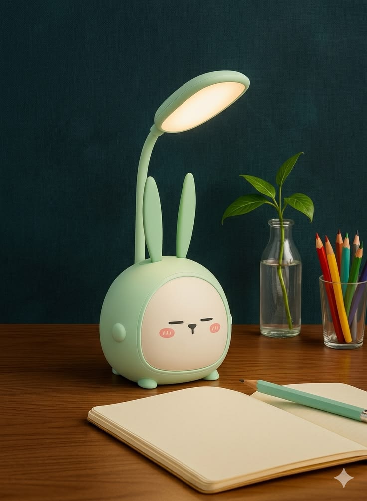 Techstoy Smart Bunny LED Desk Lamp – USB Rechargeable Study Light with Pen Holder, 3 Brightness Modes & Touch Control
